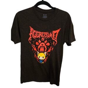 Aggretsuko by Sanrio Short Sleeve Graphic Black Red Tshirt Size Small